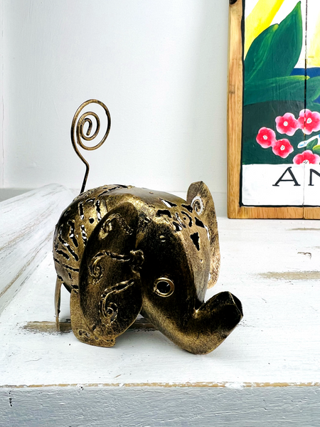 front view of metal elephant 