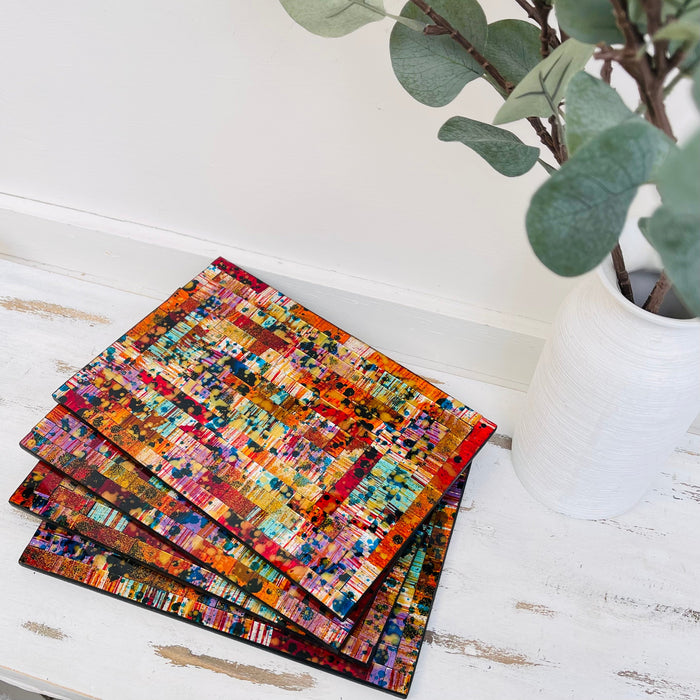 aerial view of set of mosaic placemats