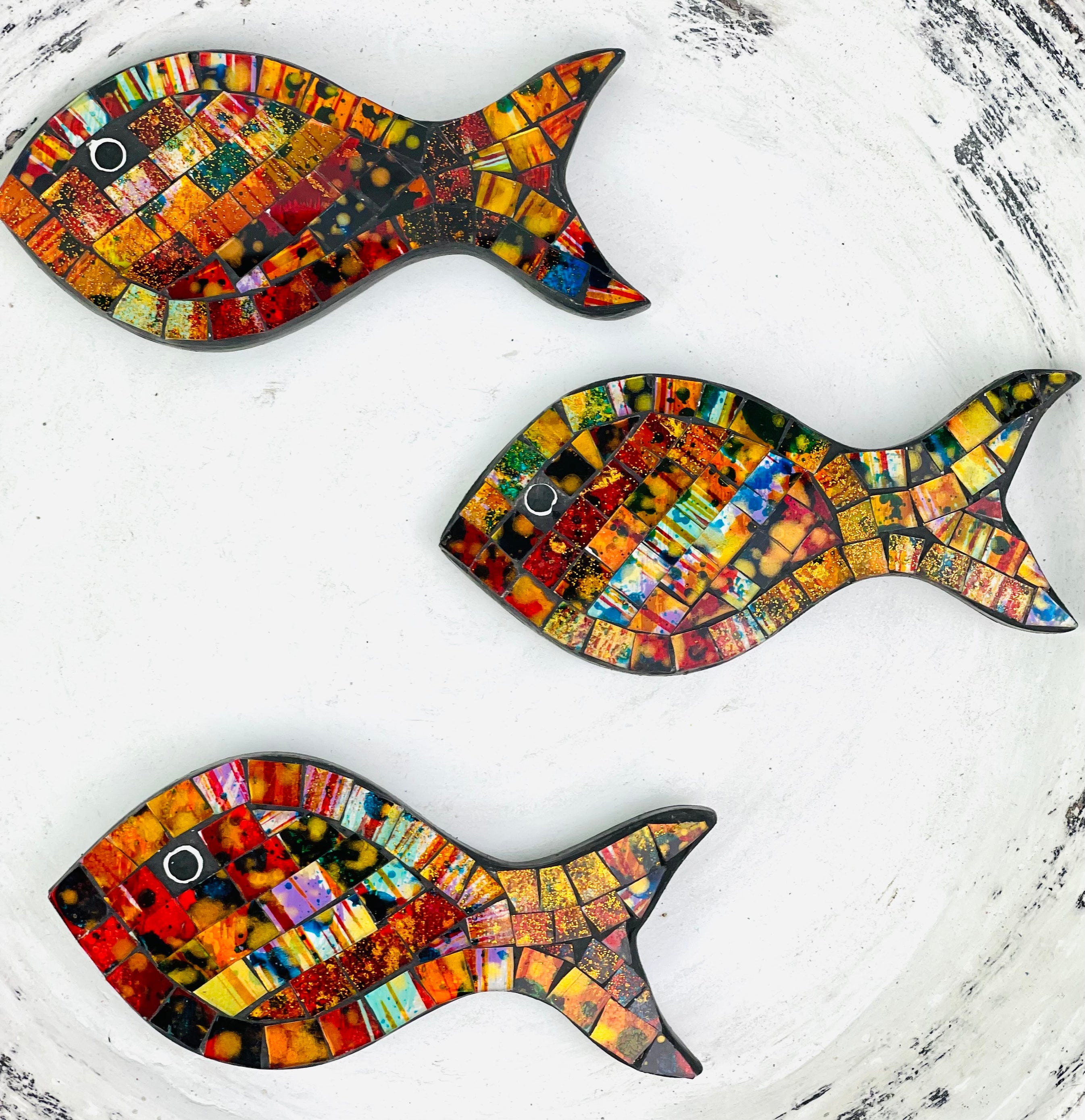 aerial view of set of mosaic fish