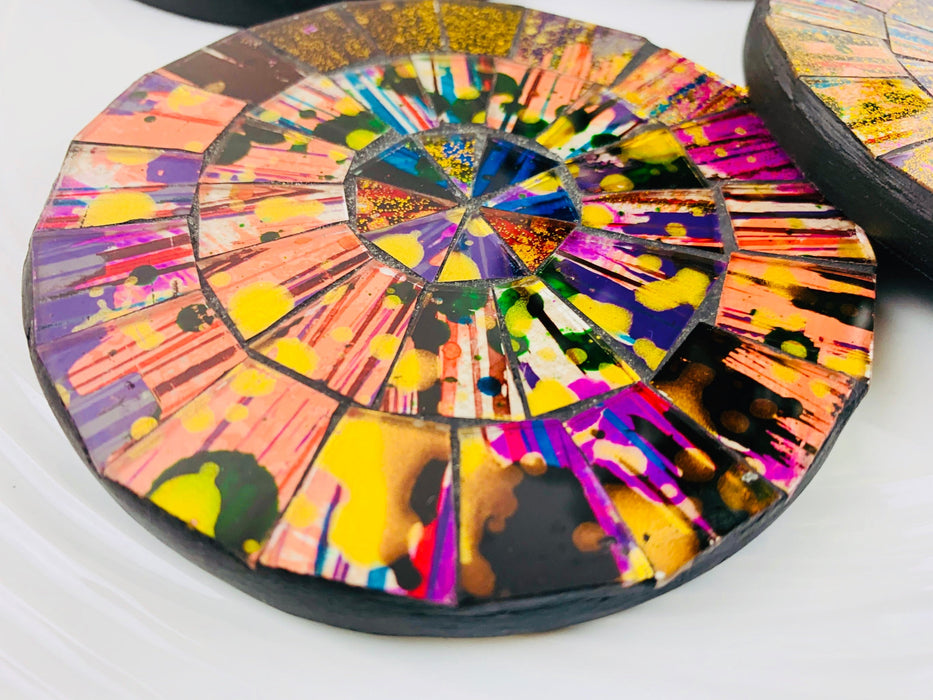 side close up of mosaic coaster 