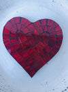 Single Cherry Red heart mosaic coaster showing its rich hand-painted glass design on a white background.