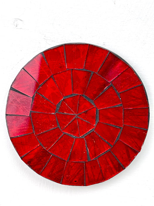 Single Cherry Red mosaic coaster on a white background showing its vibrant red hand-painted glass design.
