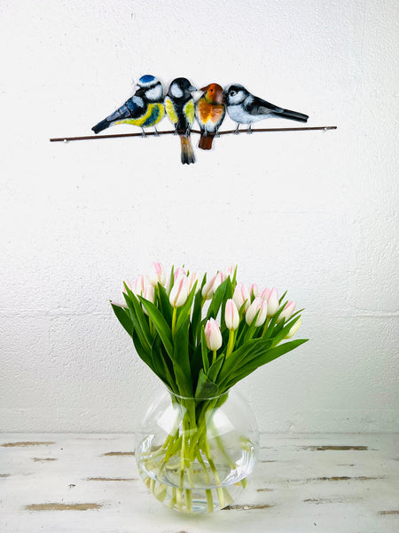display view of garden birds attached to the wall