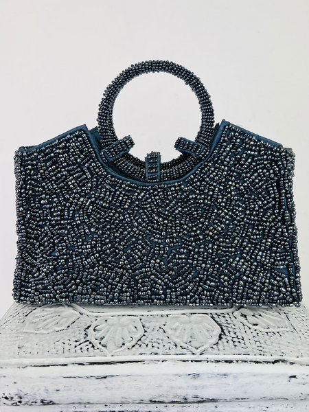 front view of beaded handbag