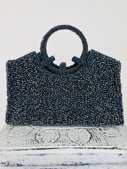 front view of beaded handbag