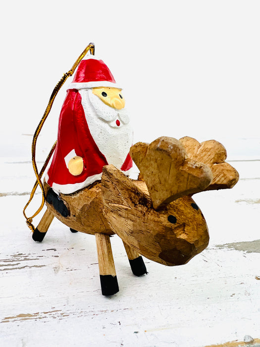 Wood Hanging Santa Claus and Reindeer