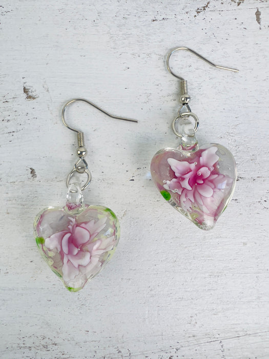 Murano Heart Earrings - Flower ~ ALL JEWELLERY 3 FOR 2