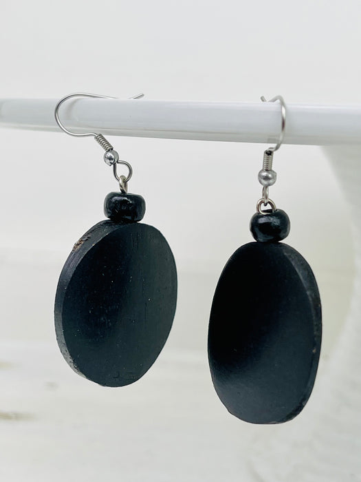 Wood Disc Earrings - Black~ ALL JEWELLERY 3 FOR 2