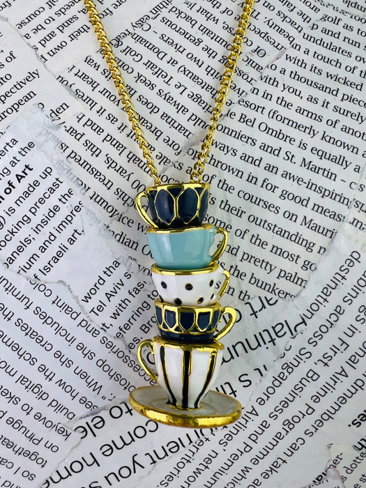 Tea Cup Necklace - Turquoise & Blue~ ALL JEWELLERY 3 FOR 2