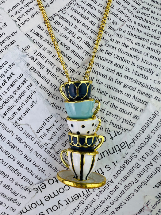 Tea Cup Necklace - Turquoise & Blue~ ALL JEWELLERY 3 FOR 2