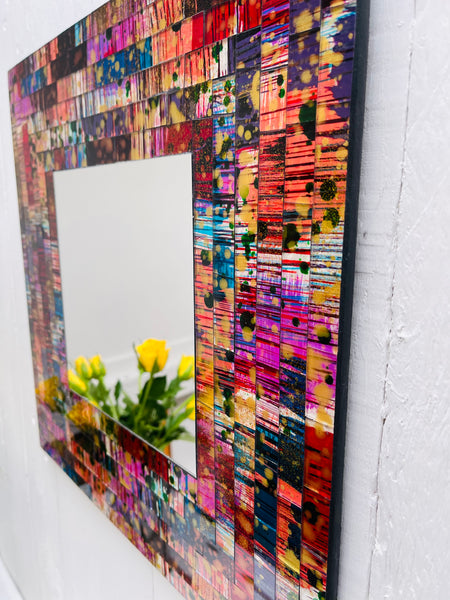 close up of mosaic square mirror