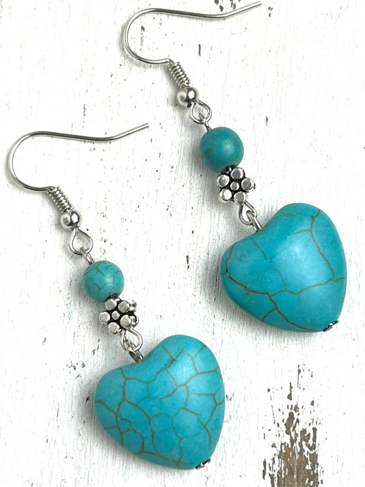 Turquoise Heart Earrings ~ ALL JEWELLERY 3 FOR 2