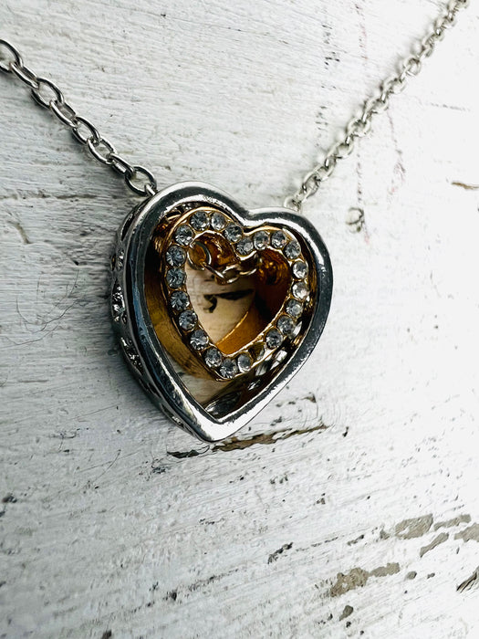 Hestia Necklace -Silver Gold Heart ~ ALL JEWELLERY 3 FOR 2