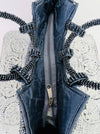 aerial view of beaded handbag with zip opening