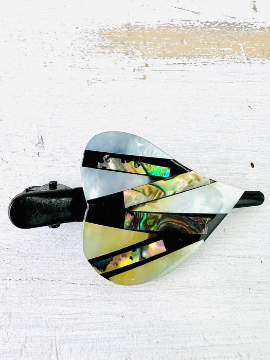 Shell Heart Hair Clip - White & Stripes