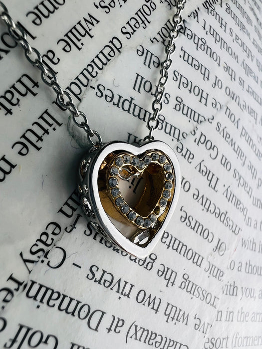 Hestia Necklace -Silver Gold Heart ~ ALL JEWELLERY 3 FOR 2