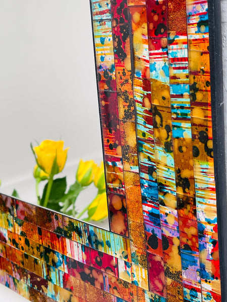 close up of mosaic square mirror