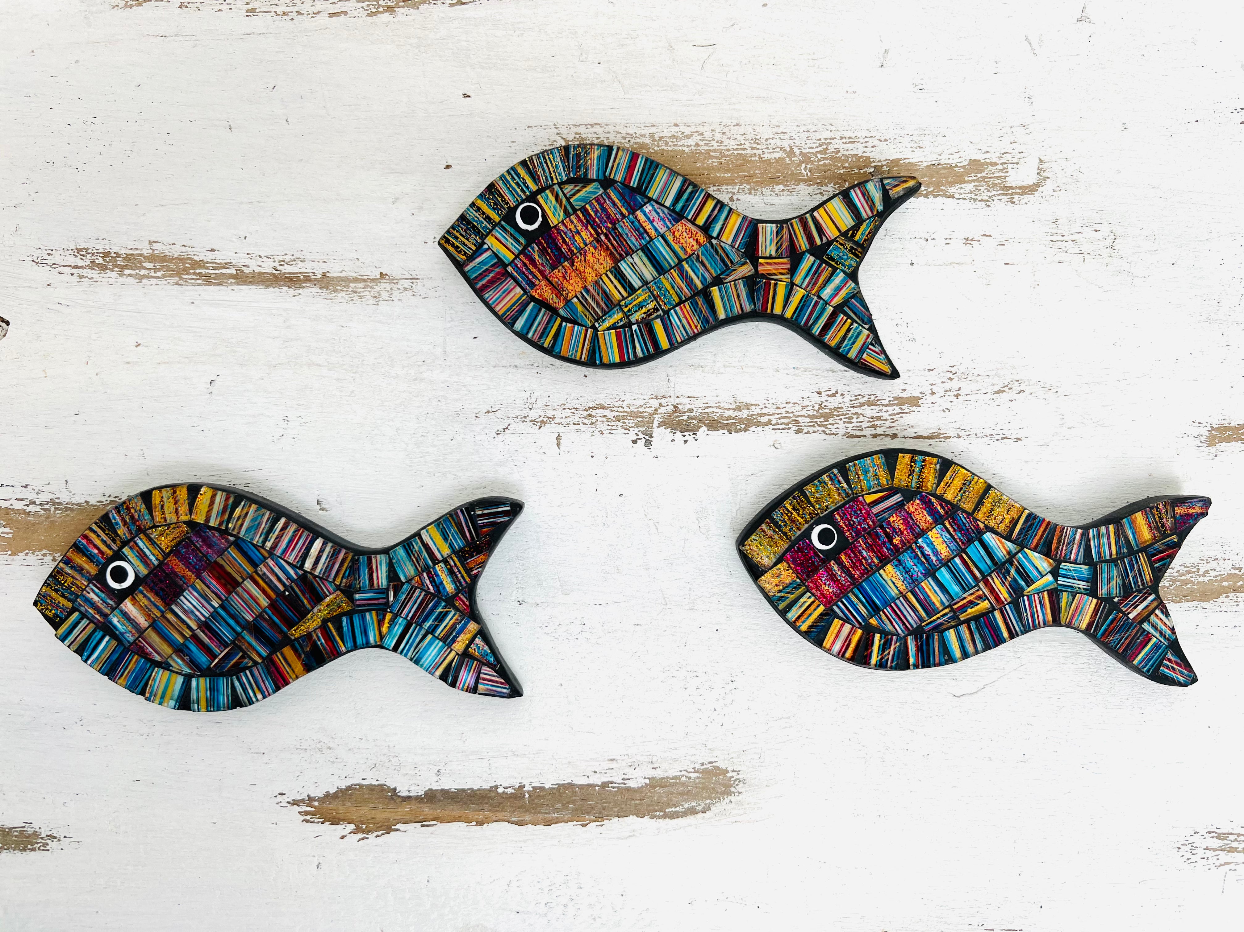 aerial view of set of mosaic fish 