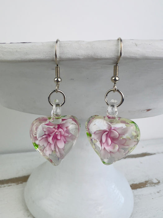 Murano Heart Earrings - Flower ~ ALL JEWELLERY 3 FOR 2