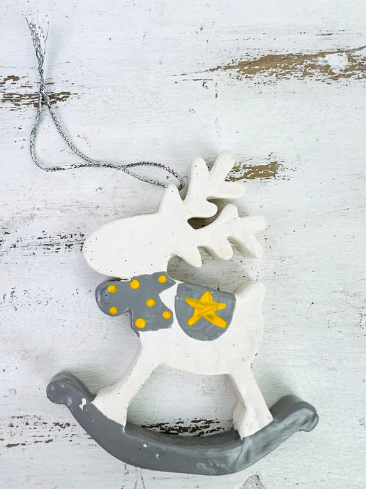 Wood Hanging Rocking Reindeer - Grey