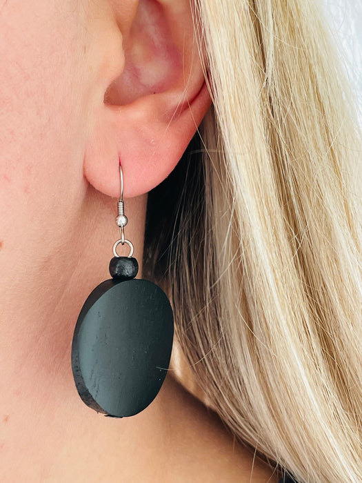 Wood Disc Earrings - Black~ ALL JEWELLERY 3 FOR 2
