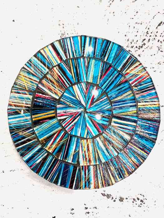 aerial view of mosaic coaster in blue