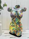 Handmade mosaic bust lamp in rainbow colours – glass torso light with E27 bulb holder and UK plug.
