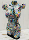 Handmade mosaic bust lamp in rainbow colours – glass torso light with E27 bulb holder and UK plug.