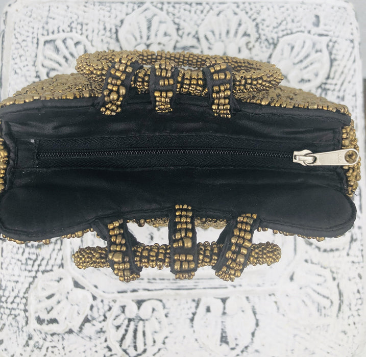 aerial view of opening of beaded handbag