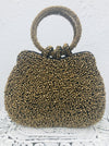 front view of gold beaded handbag