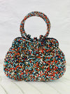 front view of beaded handbag in multi