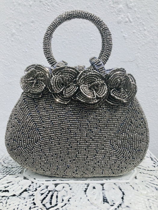 front view of beaded handbag