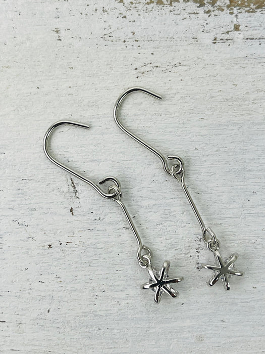 delicate six-pointed star charms on long fishhook wires.