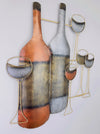 Angled view of metal wine-themed wall art showing bottle and glass detailing