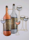 Handmade metal wine bottle and glass wall art with gold, silver and copper accents