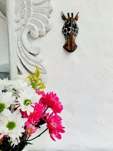 display view of zebra wood mask on wall