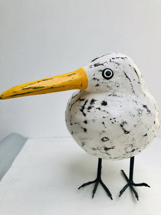 front close up view of wooden seagull